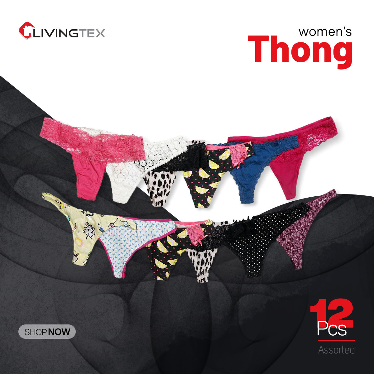 12 PCS LADIES UNDERWEAR THONG Thong -Livingtex