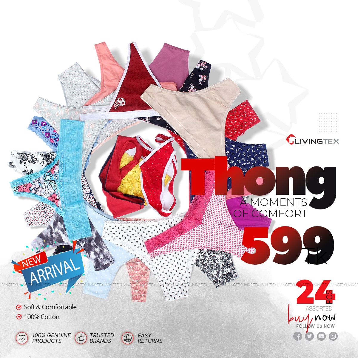 24 Pcs Ladies Underwear Thong Thong -Livingtex