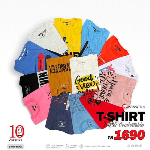 10 Pcs Branded Multicolor and Assorted T-Shirt