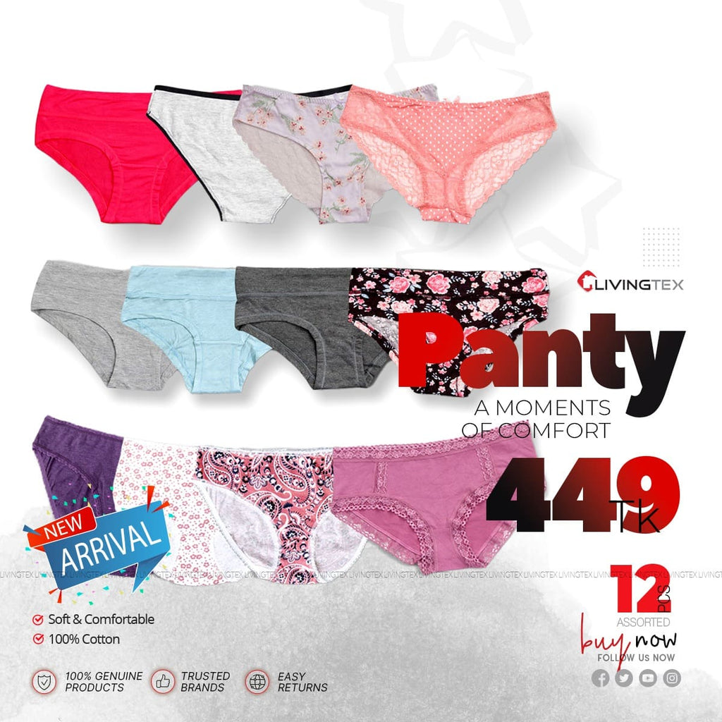 12 PC's Assorted/ Random Design Women Sexy Panties Soft Cool Underwear Thong  -Livingtex