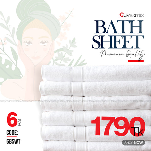 6 Pcs White Bath Sheet