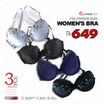 3 Pc's Padded Lace Trim Wired Full Cup Push-up Bra