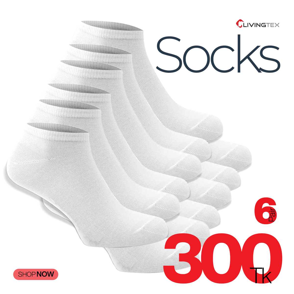 6 Pair white Socks