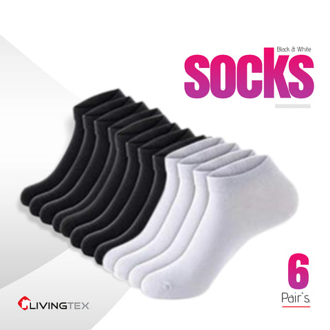6 Pair Black and white Socks