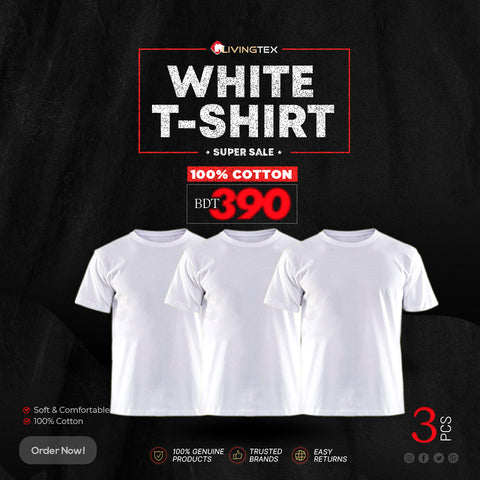 3 PC's White T-Shirts